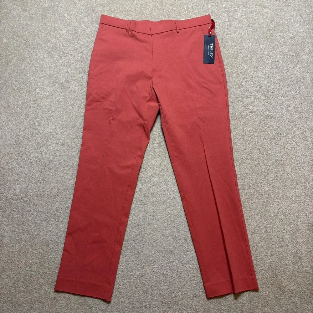 NWT Tommy‎ Hilfiger Pants Mens 33x30 Orange TH Flex Tate Chino Stretch Casual